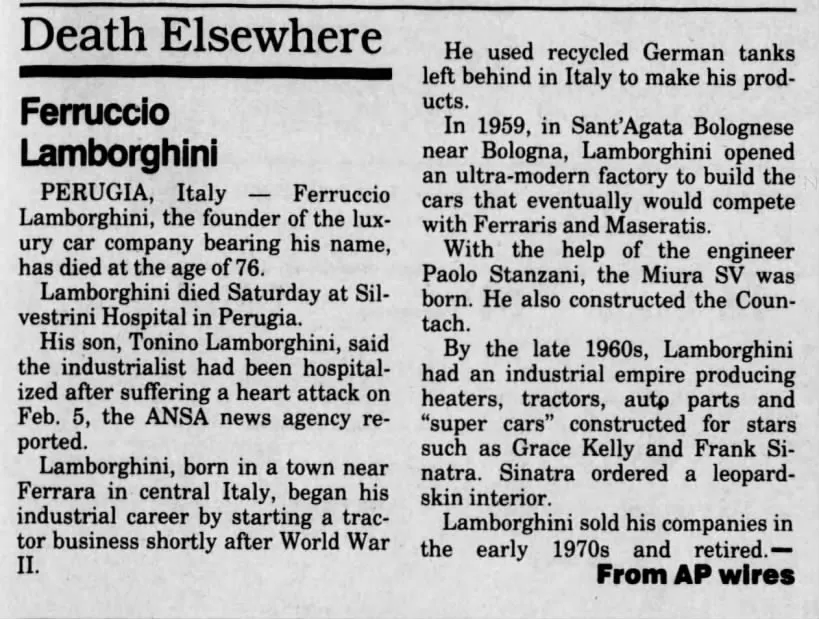 Cikk Ferruccio Lombarghini 1993-as haláláról
